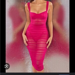 Oh Polly! Vibrant Pink Sheer Bodycon Dress